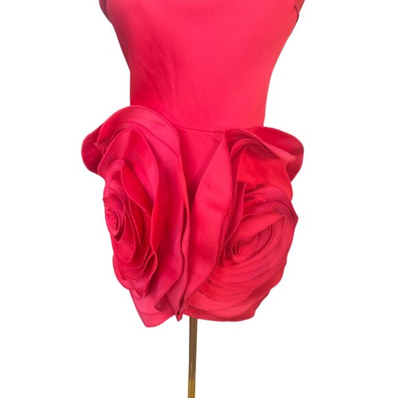 Bella Barnett Red Mini Cocktail Dress XS NWT Strapless Rose Applique Statement - Picture 3 of 13